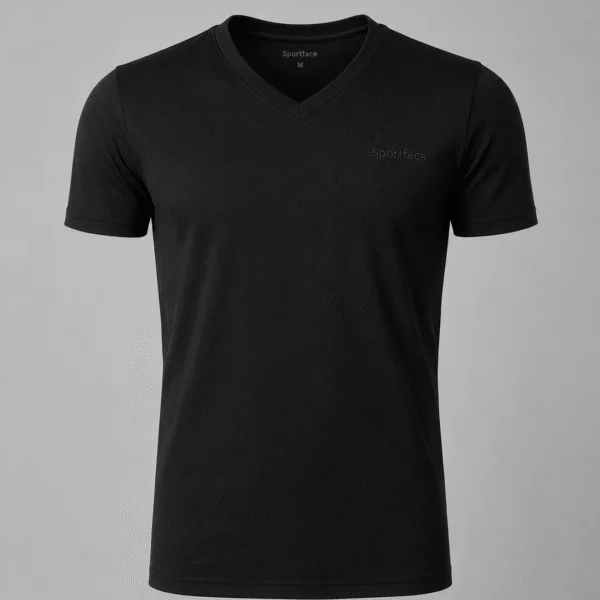 Kısa Kollu V Yaka Slim Fit Pamuklu Basic Tişört