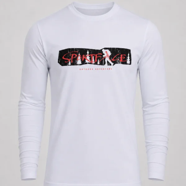 Outdoor Yazılı Uzun Kollu Slim Fit Bisiklet Yaka Pamuklu Tişört