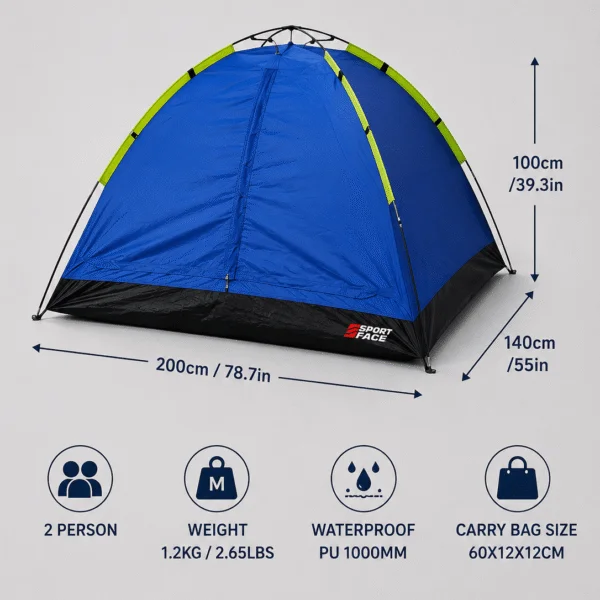 2 Kişilik Kamp Çadırı | 1000 mm Su Geçirmez, Hafif 1.5 kg, 170T Polyester Outdoor Çadır